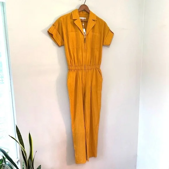 Trina Turk Evenfall Jumpsuit Honey Mustard Yellow Short Sleeve Cropped Size XS - Picture 1 of 11
